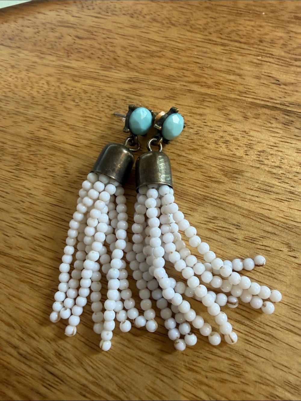 Beaded Tassel Drop Earrings - Light Pink and Turquoise